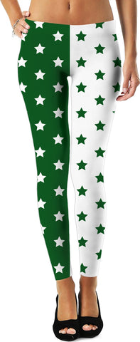 Green & White Split Stars Leggings