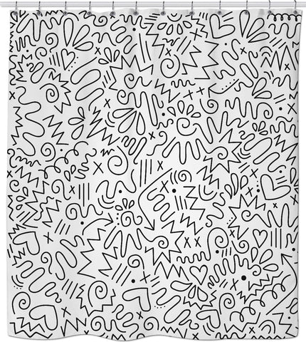 White Doodle Shower Curtain