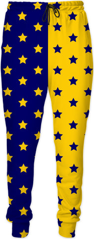 Blue & Yellow Split Stars Joggers